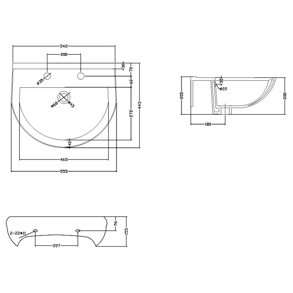 Nuie Ivo 550x445 2th White Basin & Full Pedestal CIV003