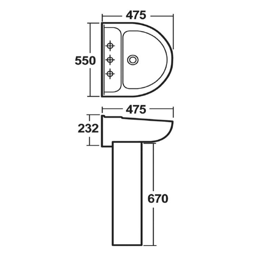 Nuie Melbourne 550x475 2th White Basin & Full Pedestal