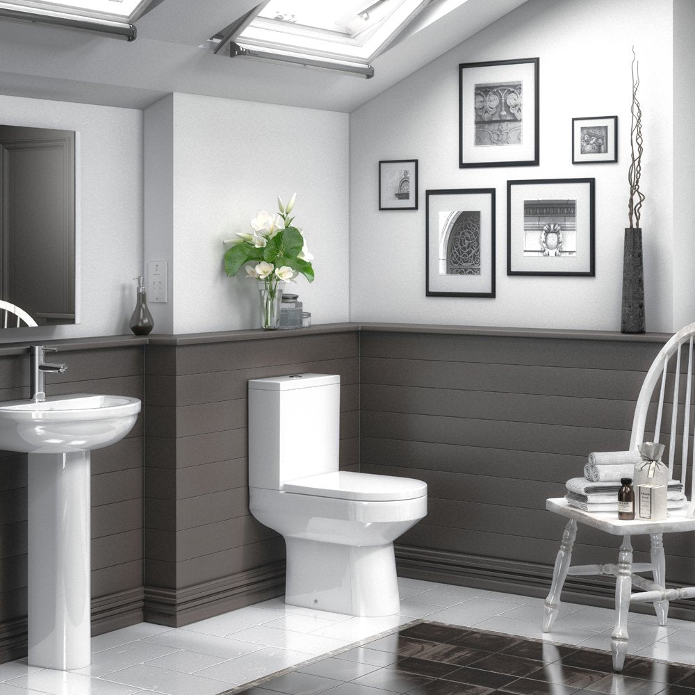 Nuie Harmony White Close Coupled Toilet Pan, Cistern & Soft Close Seat