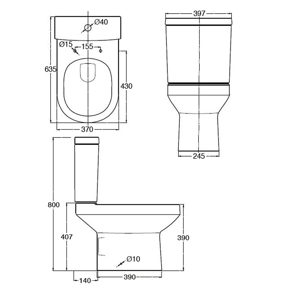 Nuie Harmony White Close Coupled Toilet Pan, Cistern & Soft Close Seat