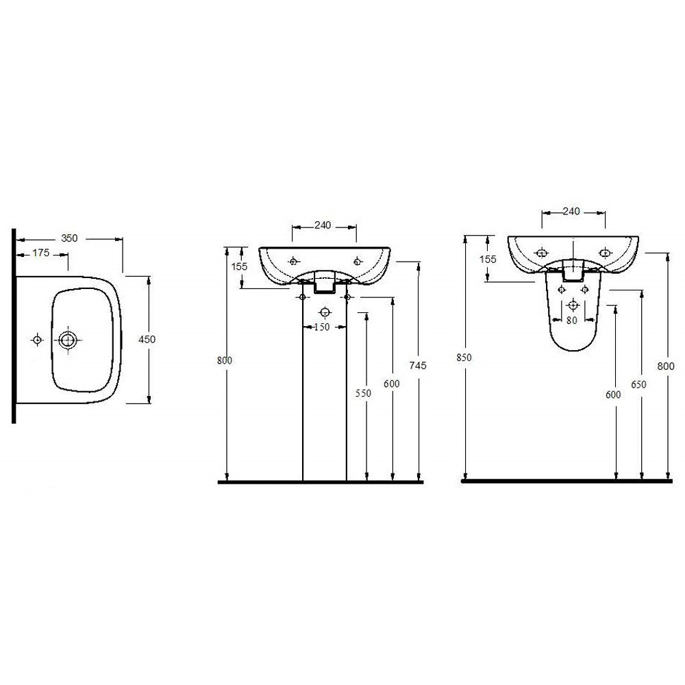 Nuie Ambrose 450x360 1th White Basin & Full Pedestal CPC021