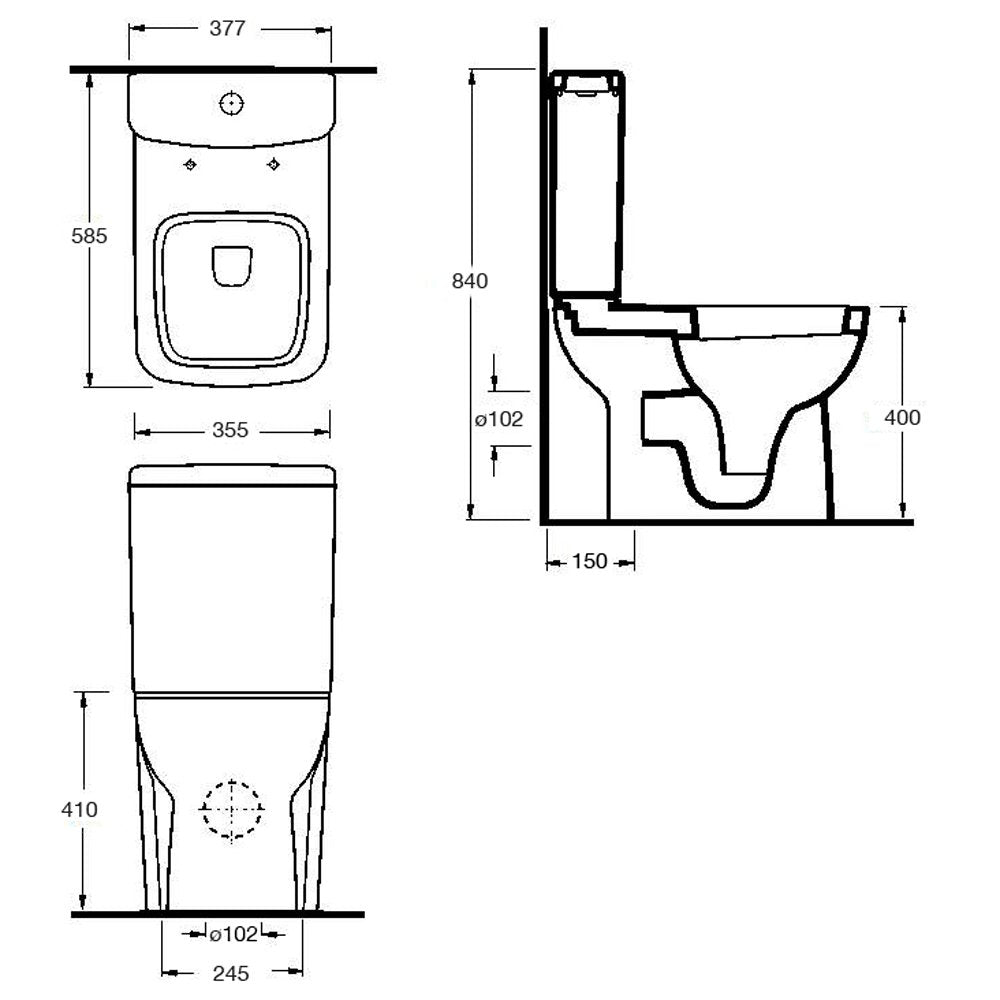 Nuie Ambrose White Close Coupled Toilet Pan, Cistern & Soft Close Seat - CPC020