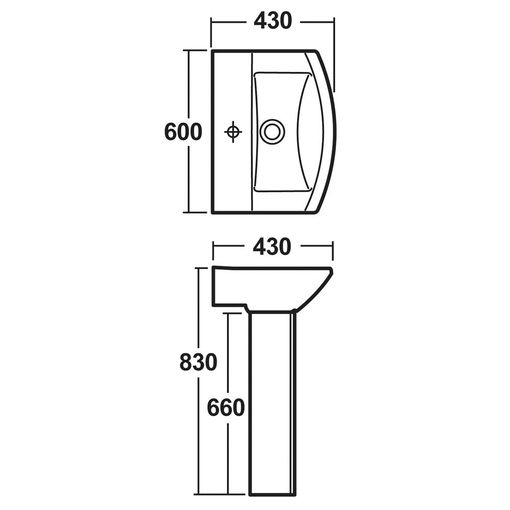 Nuie Asselby 600x430 1th White Basin & Full Pedestal CSS002