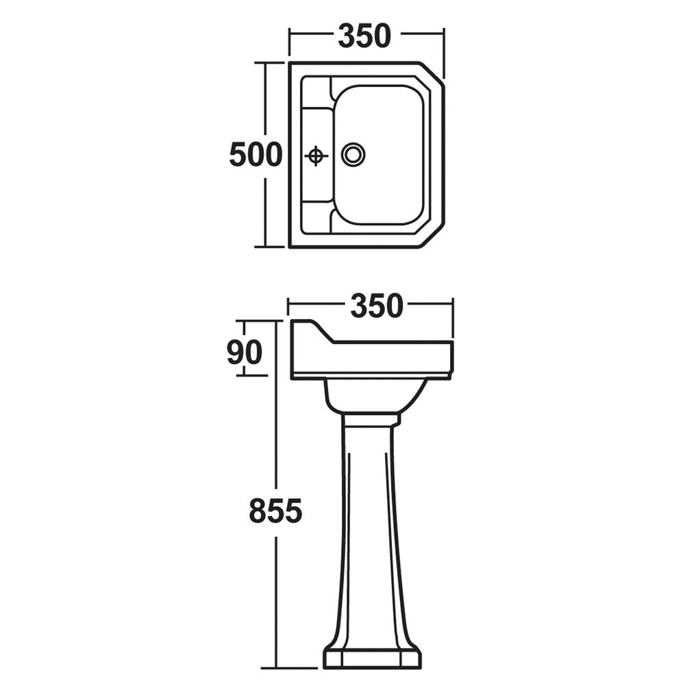 Hudson Reed Richmond 500x350 1th White Basin & Pedestal CCR015