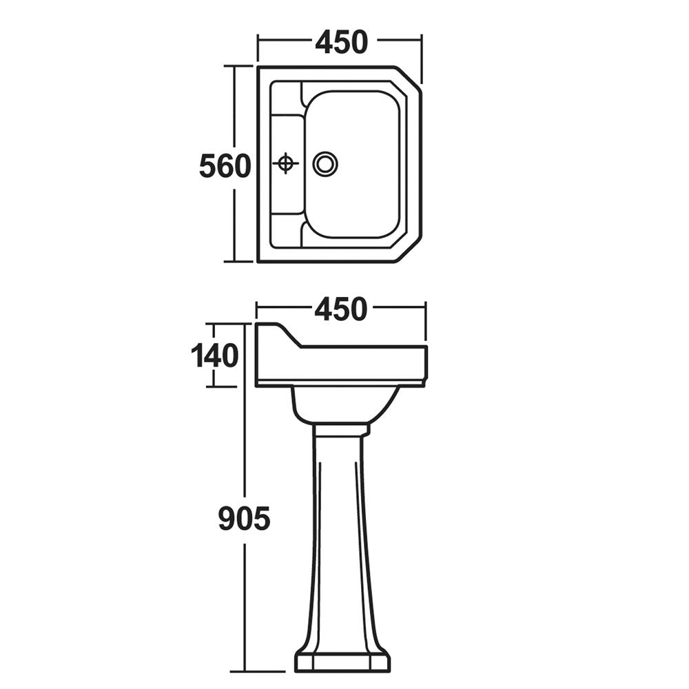 Hudson Reed Richmond 560x450 1th White Basin & Pedestal CCR016