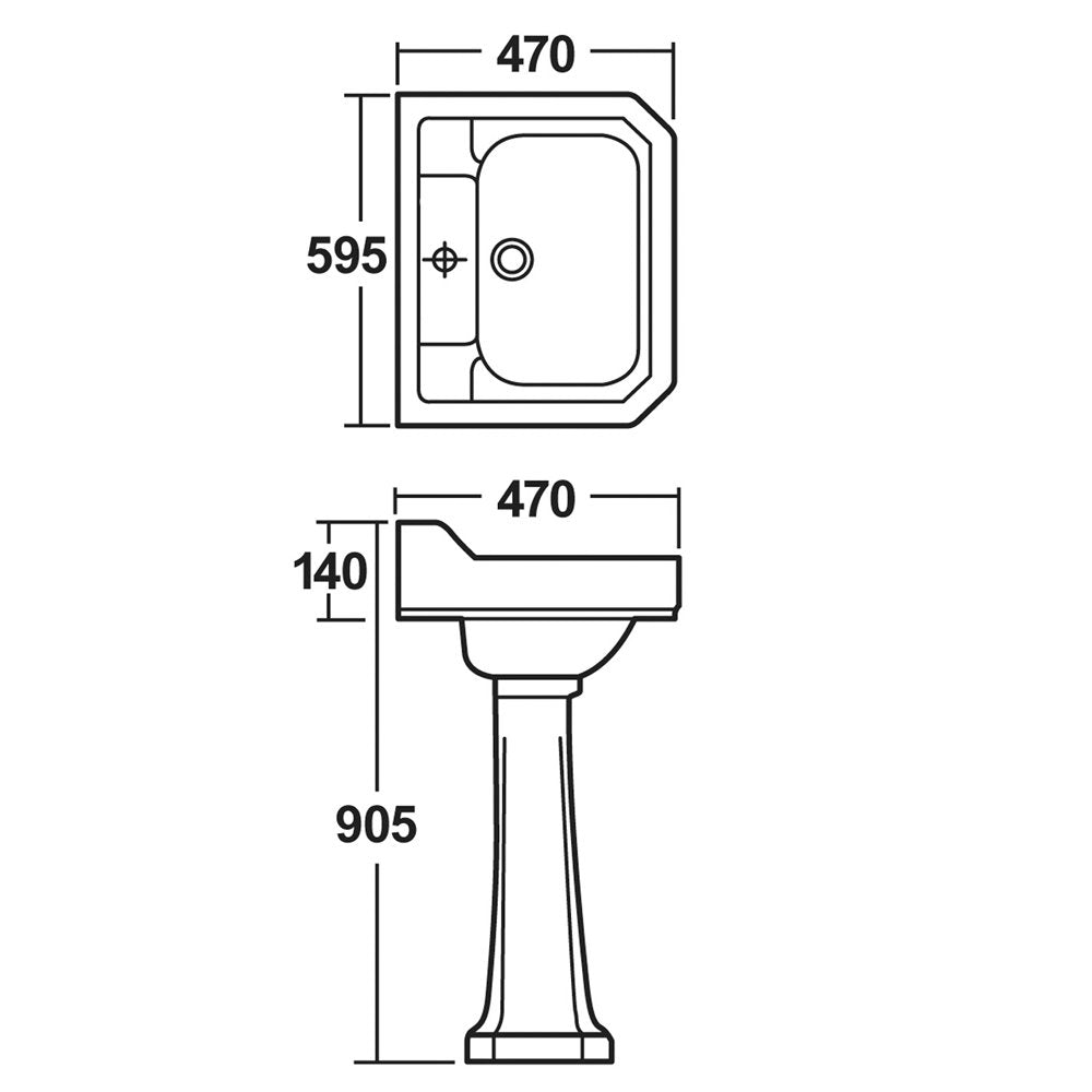 Hudson Reed Richmond 595x470 1th White Basin & Pedestal - CCR017