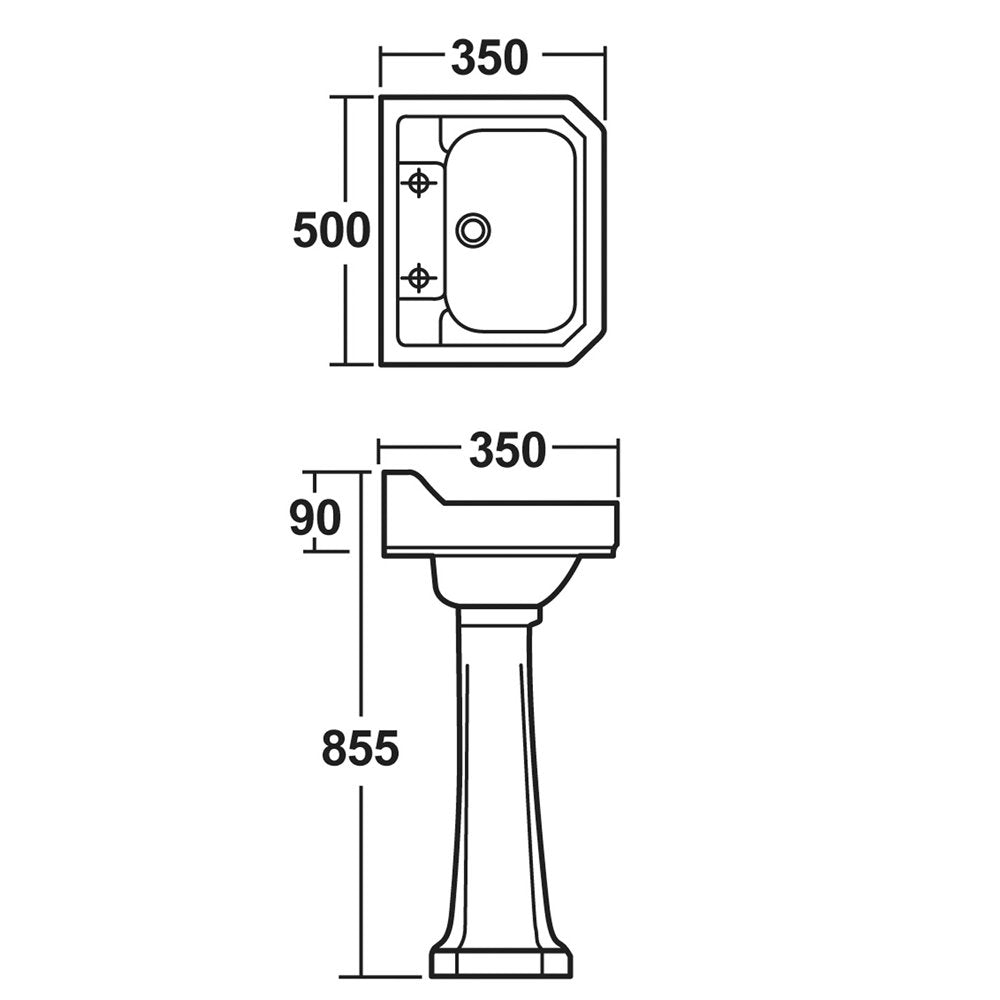Hudson Reed Richmond 500x350 2th White Basin & Pedestal CCR018