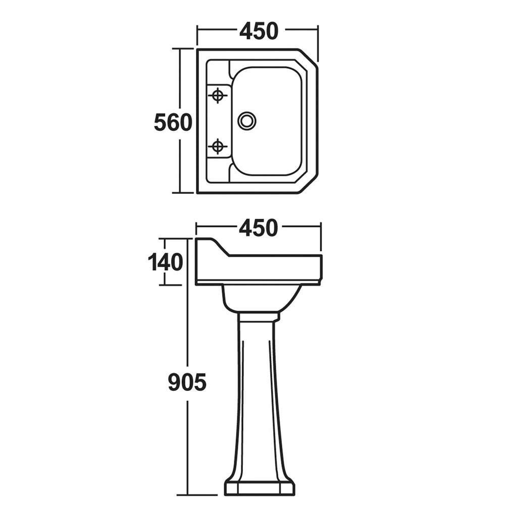 Hudson Reed Richmond 560x450 2th White Basin & Pedestal CCR019