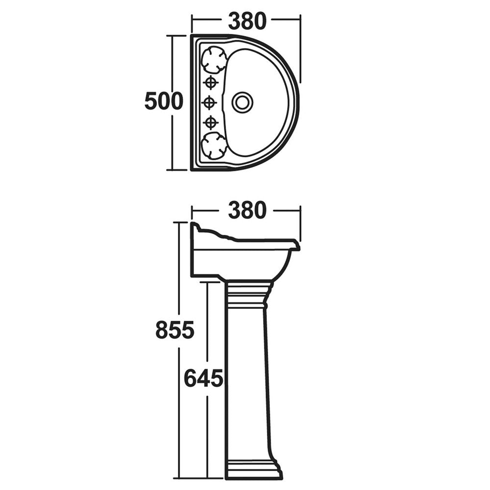 Hudson Reed Chancery 500x380 2th White Basin & Full Pedestal CRT005