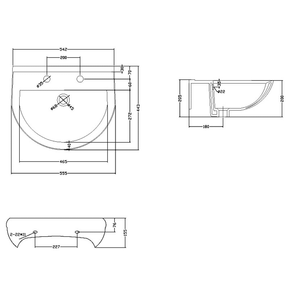 Nuie Ivo 550x445 2th White Basin & Semi Pedestal CIV005