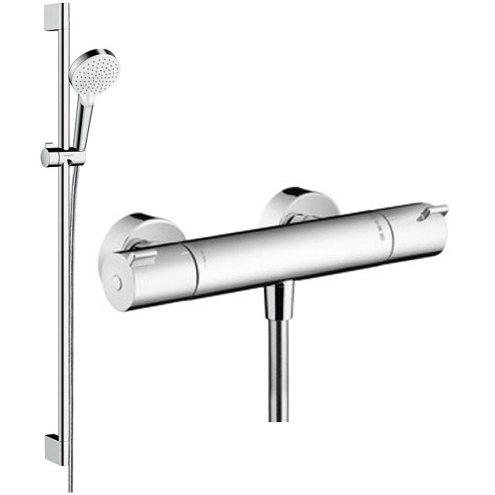 Hansgrohe Ecostat 1001 CL 90mm Chrome-White Combi Set & Crometta Hand Shower