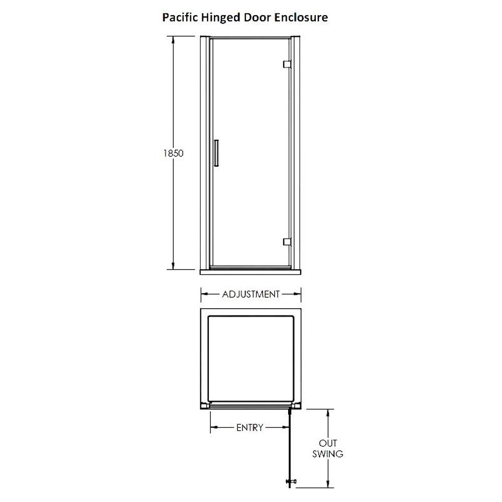 Nuie Pacific Chrome 760mm Hinged Door Shower Enclosure