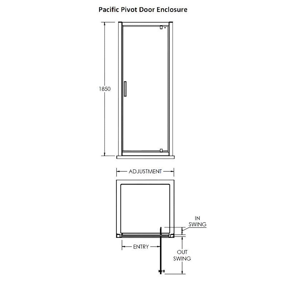 Nuie Pacific Chrome 760mm Pivot Door Shower Enclosure Range