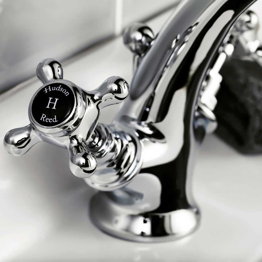 Hudson Reed Topaz Black Crosshead Hexagonal Collar Basin Mixer Tap & Pop Up Waste - BC405HX
