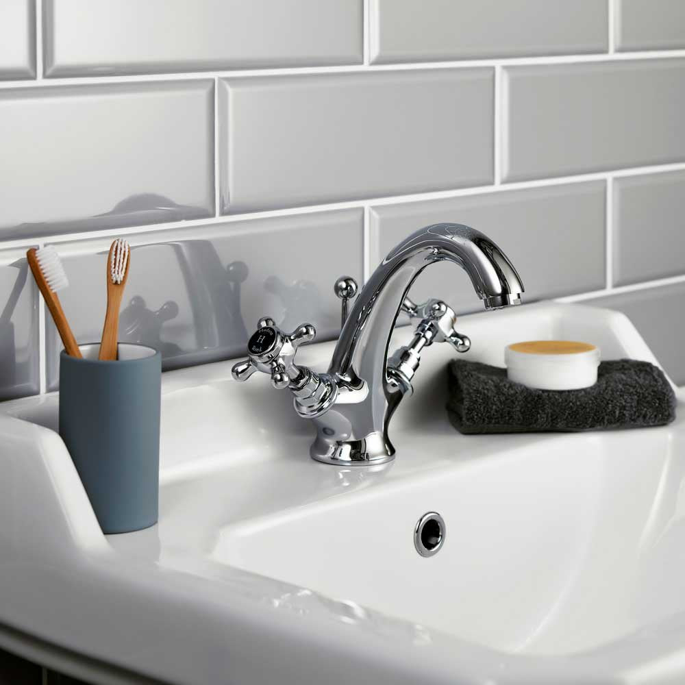 Hudson Reed Topaz Black Crosshead Hexagonal Collar Basin Mixer Tap & Pop Up Waste - BC405HX