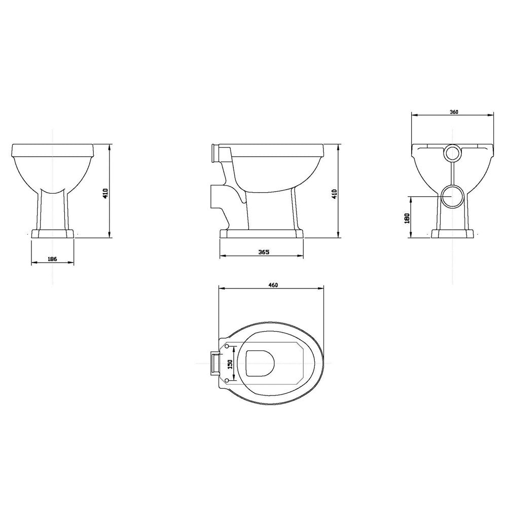 Hudson Reed Richmond Low Level Pan, Cistern, Pipe Kit & White Wooden Seat