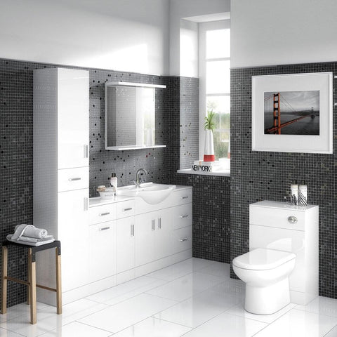 Nuie Mayford Gloss White 7pc Bathroom Furniture Solution Pack