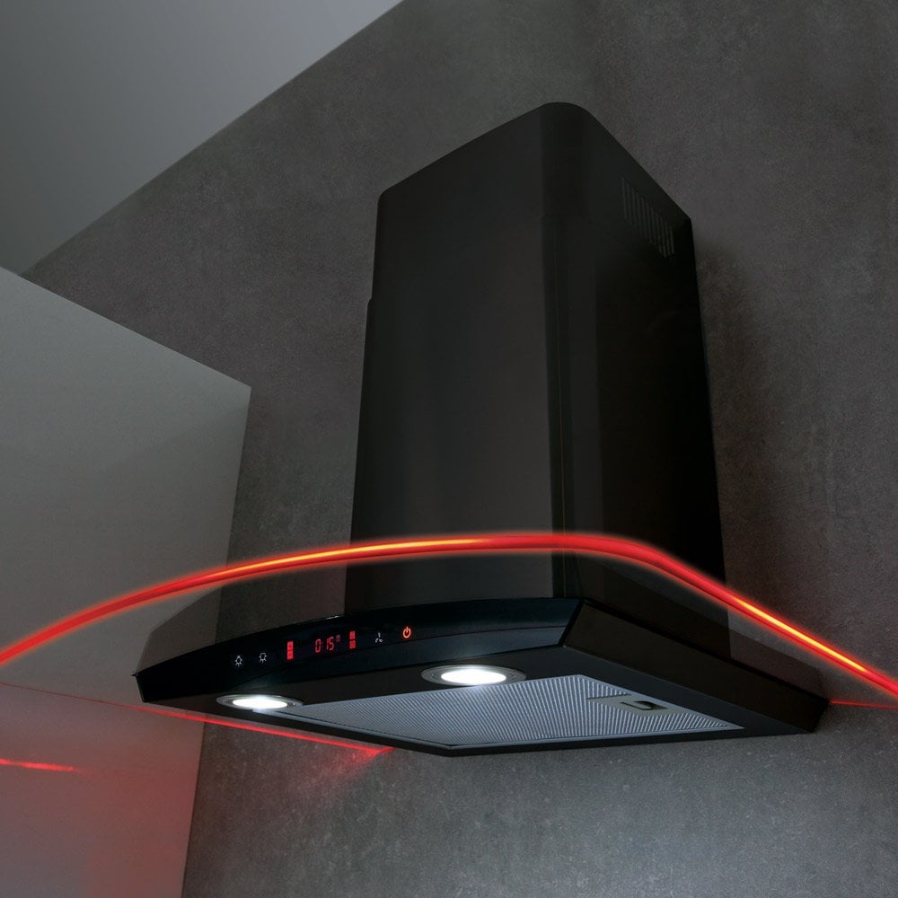 CDA 60cm Black Curved Glass Extractor With Edge Lighting EKP60BL
