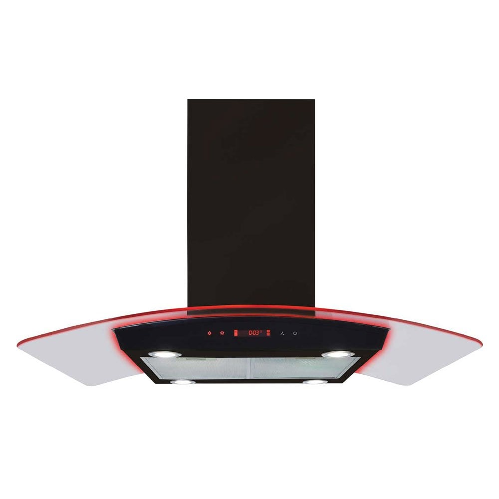 CDA 90cm Curved Glass Island Extractor Black EKPK90BL