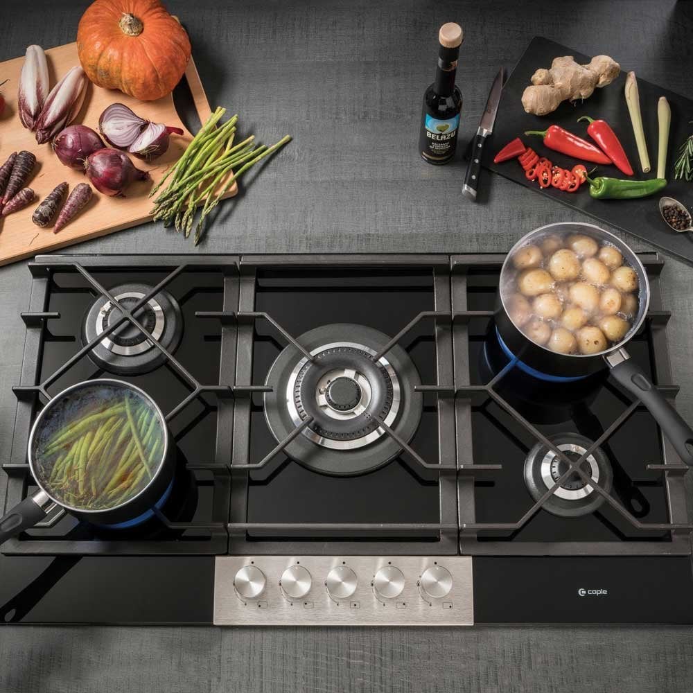 Caple 874mm Black Gas-On-Glass Hob C789G