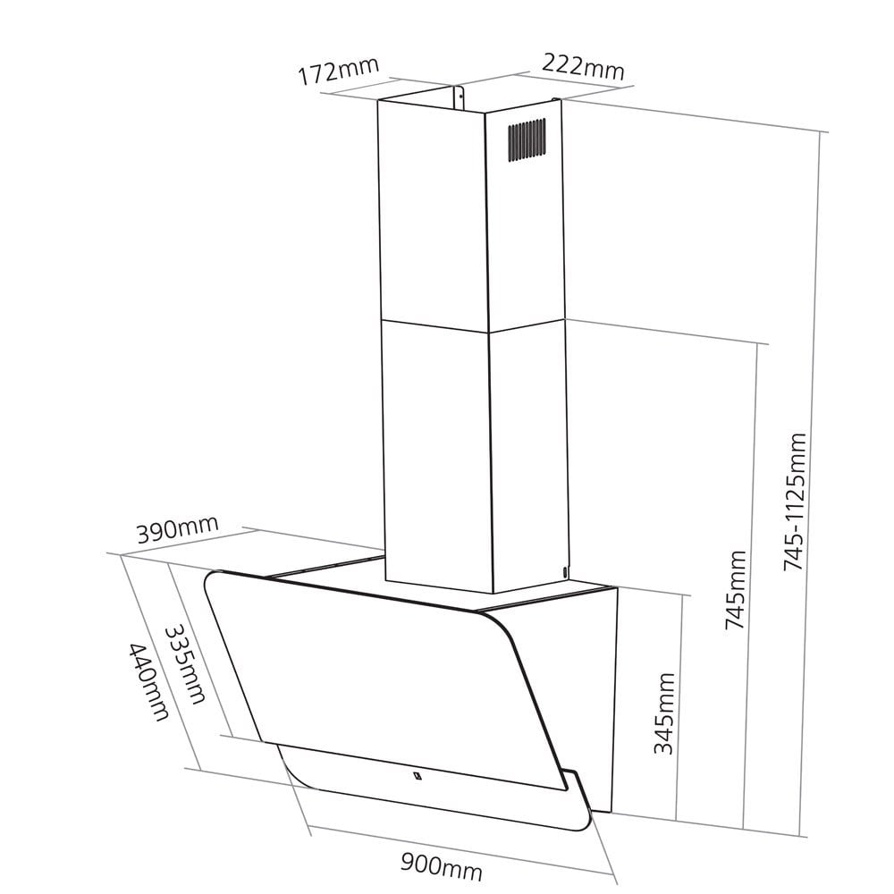 Caple Black Glass 39cm Wall Chimney Hood OM900