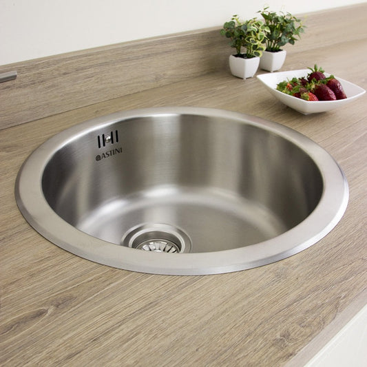 Round stainless steel kitchen sink with faucet