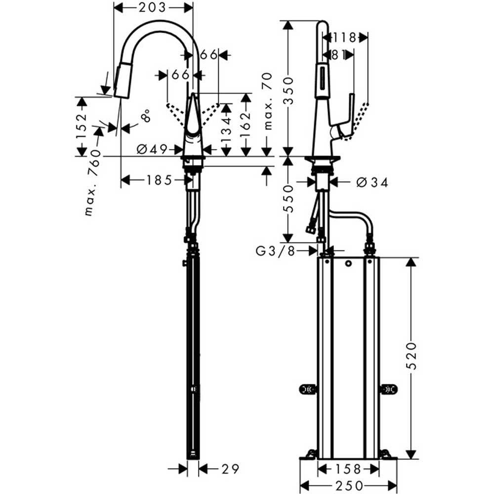 Hansgrohe Talis M51 160 2 Jet Pullout Spray Single Lever Kitchen Sink Mixer Tap with sBox
