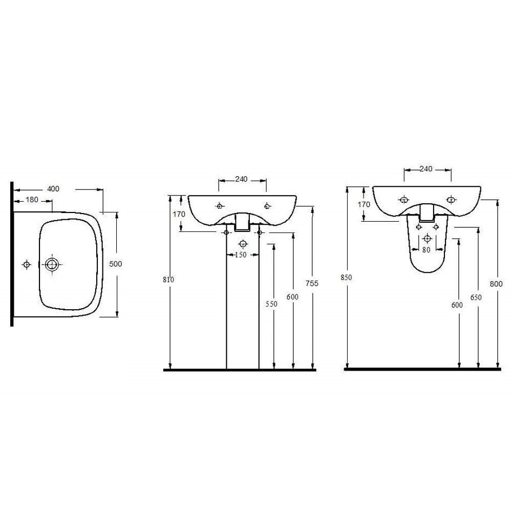Nuie Ambrose 500x400 1th White Basin & Semi Pedestal CPC024