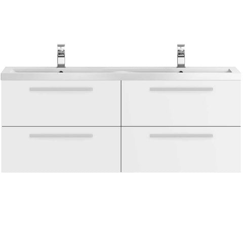 Hudson Reed Quartet Gloss White 1400mm Wall Hung Vanity & Double Basin QUA001