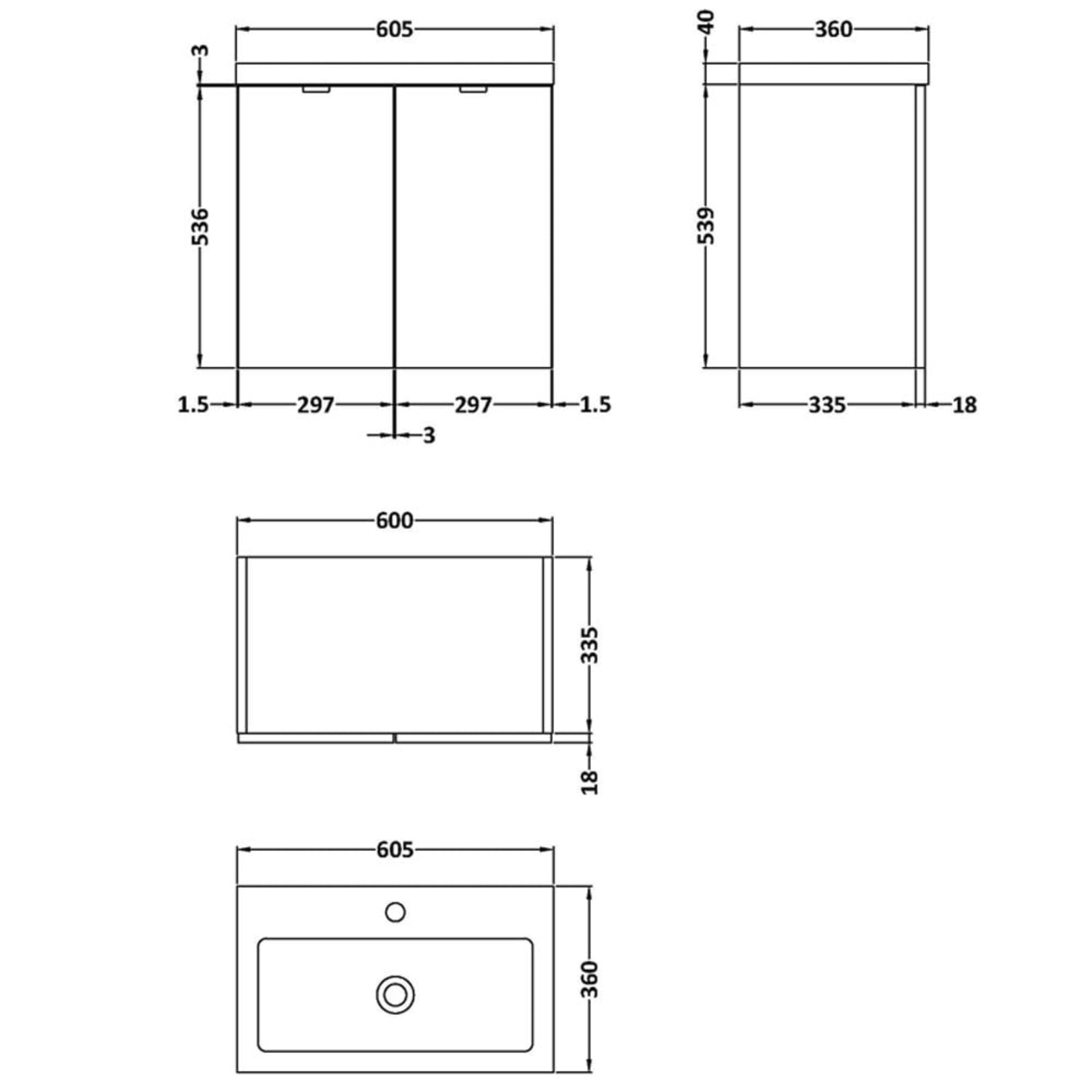 Hudson Reed Fusion 600mm Wall Hung Vanity Unit & Basin with Wall Cabinet Options