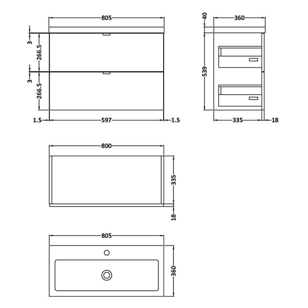 Hudson Reed Fusion 800mm Wall Hung Vanity Unit and Basin Collection