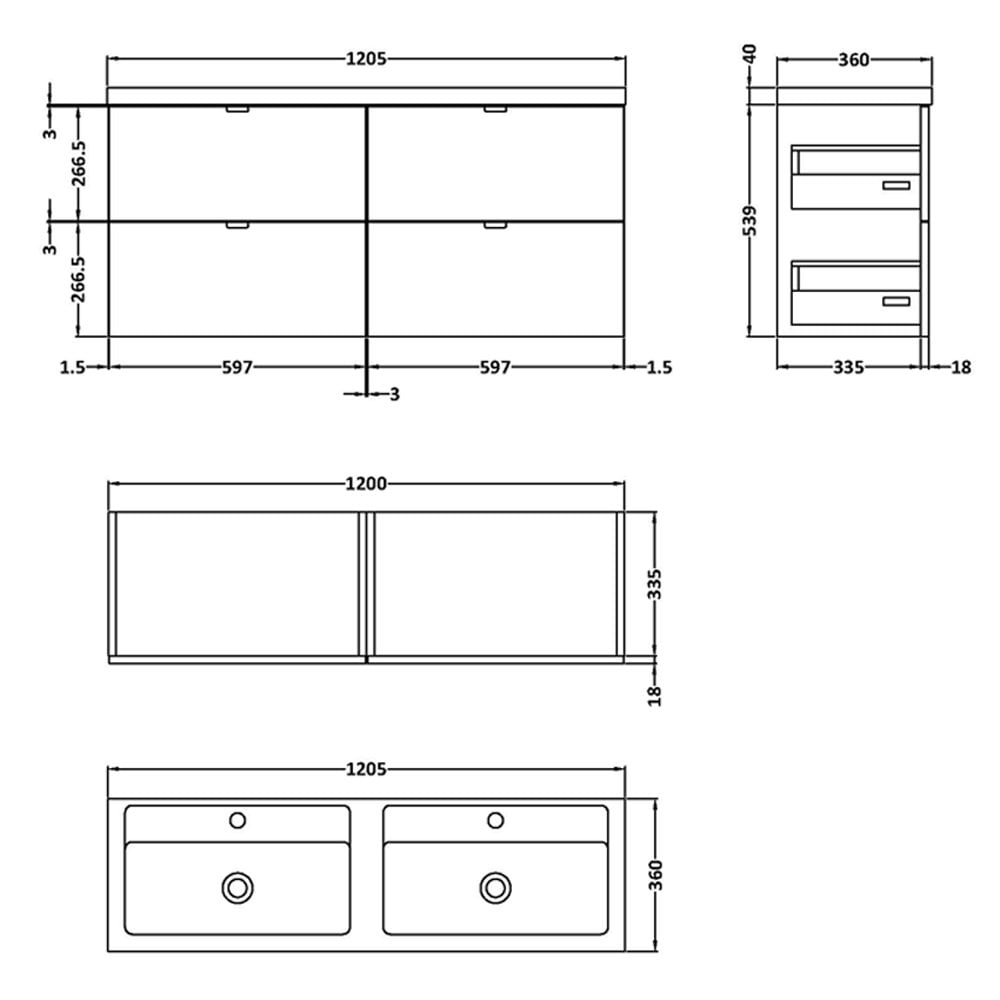 Hudson Reed Fusion 1200mm Wall Hung Vanity Unit & Basin Collection