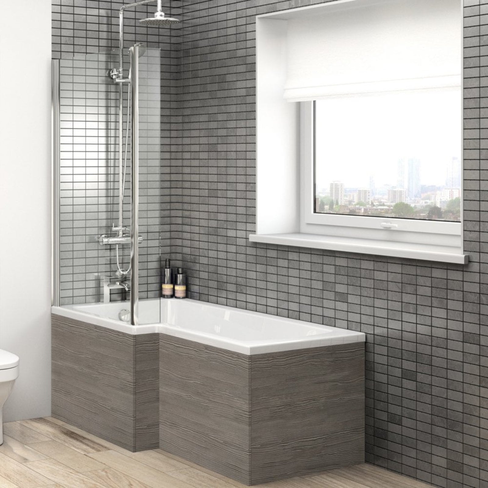 Hudson Reed Fusion Anthracite Woodgrain 700mm Shower Bath End Panel - OFF579