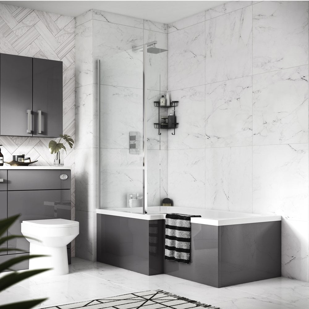 Hudson Reed Fusion Gloss Grey 1700mm Shower Bath Front Panel - OFF973