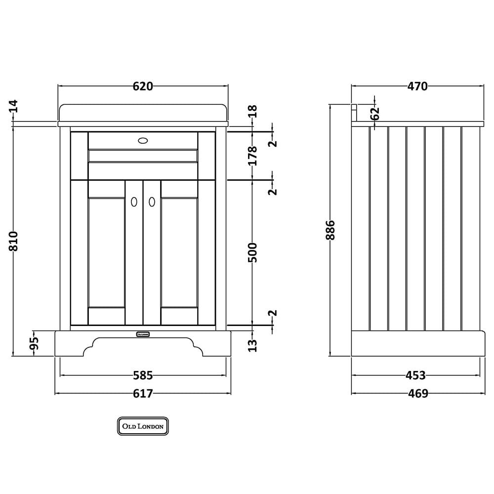 Hudson Reed Old London Twilight Blue 600mm White Marble & 3TH Basin Unit LOF325