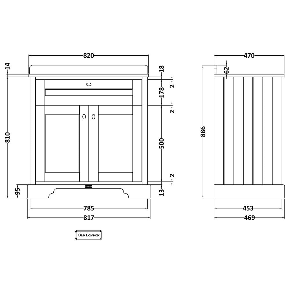 Hudson Reed Old London Twilight Blue 800mm White Marble & 1TH Basin Unit LOF328