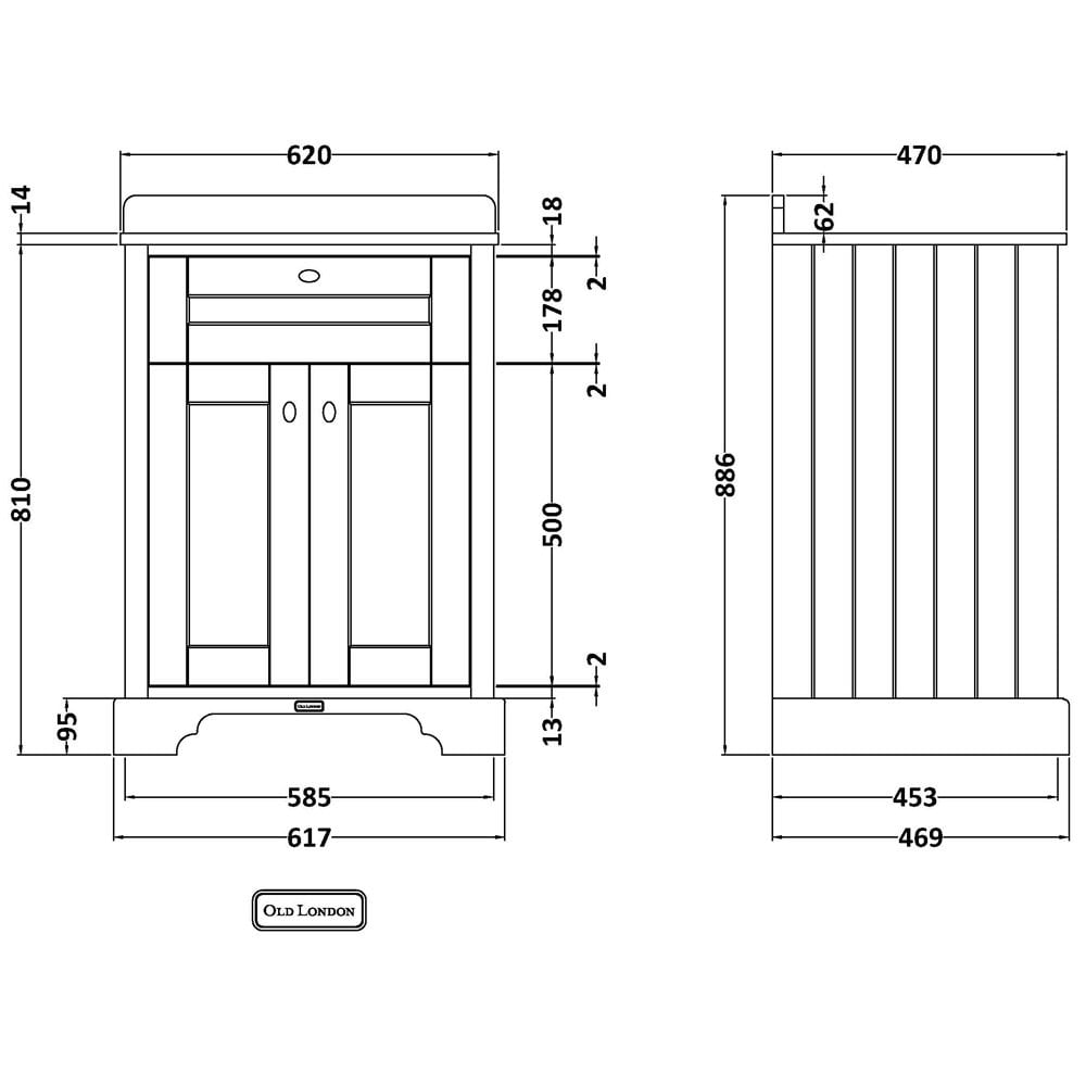 Hudson Reed Old London Timeless Sand 600mm Grey Marble & 3TH Basin Unit LOF426