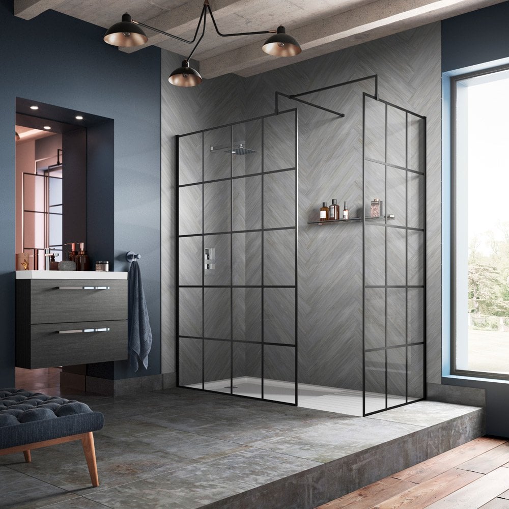 Hudson Reed Black Frame Wetroom Shower Return Screen 215x1950x8mm