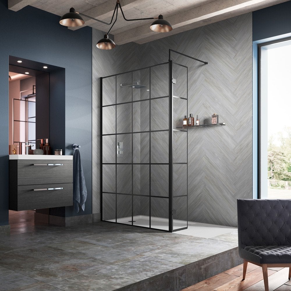 Hudson Reed Black Frame Wetroom Shower Return Screen 215x1950x8mm