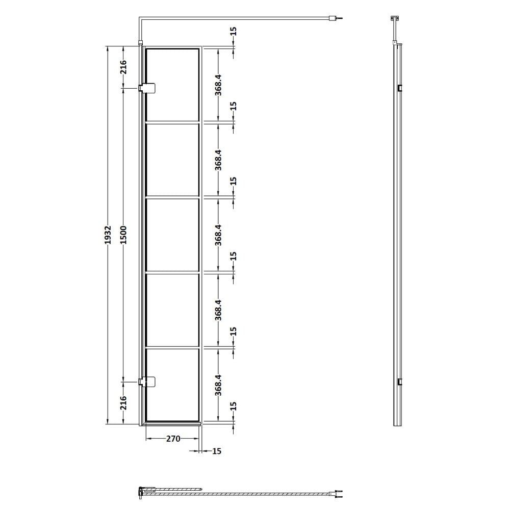 Hudson Reed Black Frame Wetroom Shower Swing Screen 300x1950x8mm WRSF030H