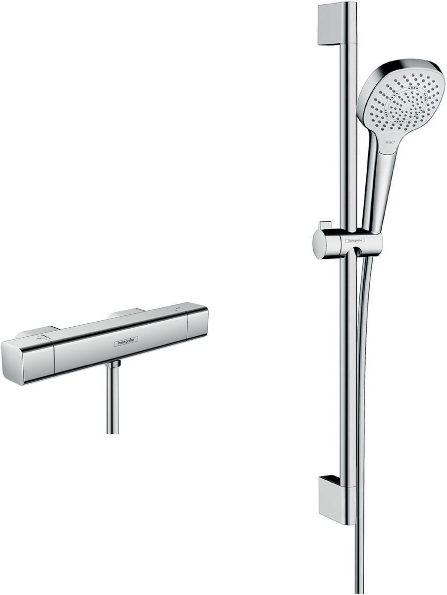 Hansgrohe Croma Select E Chrome Ecostat E Combi Set 0.65m With Croma Select E 110 Hand Shower