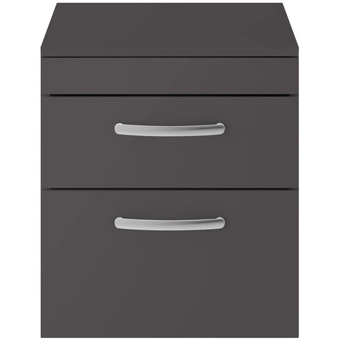 Nuie Athena Gloss Grey 500mm Wall Hung 2-Drawer Vanity & Worktop ATH074W