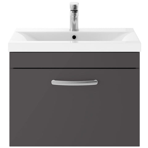 Nuie Athena Gloss Grey 600mm Wall Hung Single Drawer Vanity & Basin 1 ATH077A