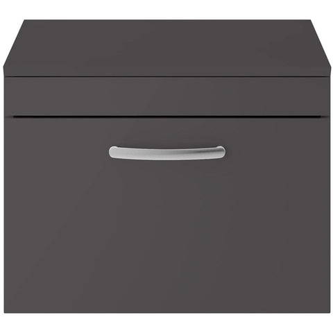Nuie Athena Gloss Grey 600mm Wall Hung 1 Drawer Vanity With Worktop ATH077W