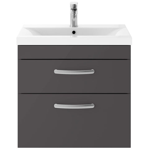 Nuie Athena Gloss Grey 600mm Wall Hung 2-Drawer Vanity & Basin 1 ATH078A