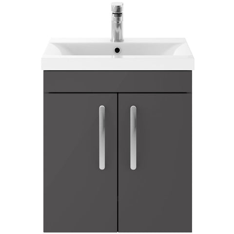 Nuie Athena Gloss Grey 500mm Wall Hung 2-Door Vanity & Basin 1 ATH087A