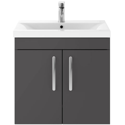 Nuie Athena Gloss Grey 600mm Wall Hung 2-Door Vanity & Basin 1 ATH094A
