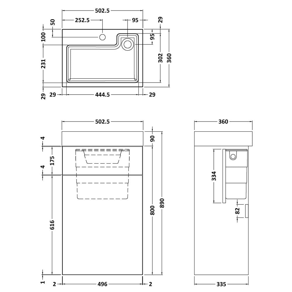 Nuie Athena 2 in 1 Gloss Grey 500mm Toilet & Basin Vanity Unit PRC945CB