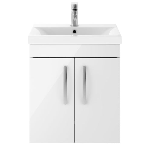 Nuie Athena Gloss White 500mm Wall Hung 2 Door Vanity Unit & Basin 1
