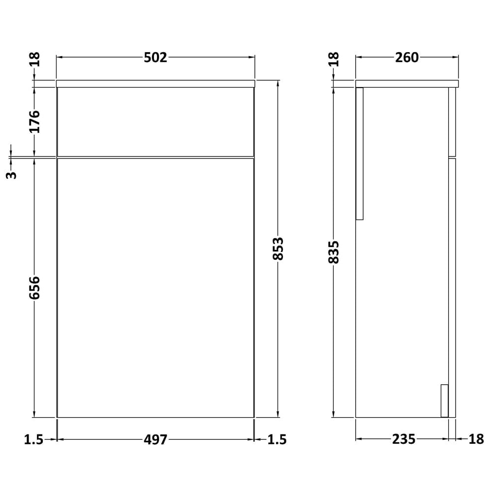 Nuie Athena 500mm Back to Wall WC Toilet Unit Gloss and Woodgrain Finish Options
